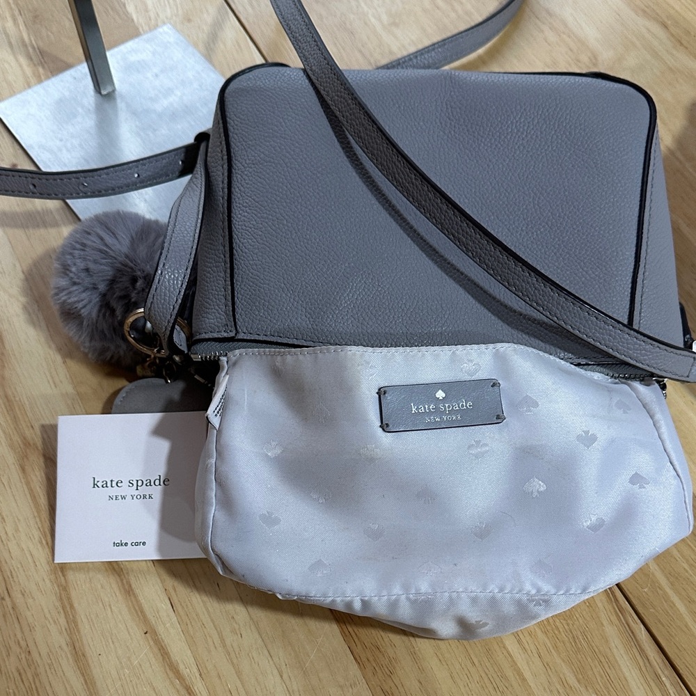 Kate Spade Light Gray Crossbody Bag with Pom Pom - Picture 3 of 6
